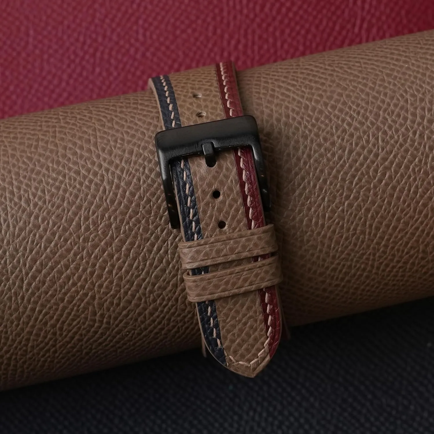 Men And Women (Taupe) Handmade Universal Tricolor Epsom Calf Leather Strap Watch - energetic Quick Release Leather Watch Bands 16mm 18mm 19mm 20mm 22mm For 