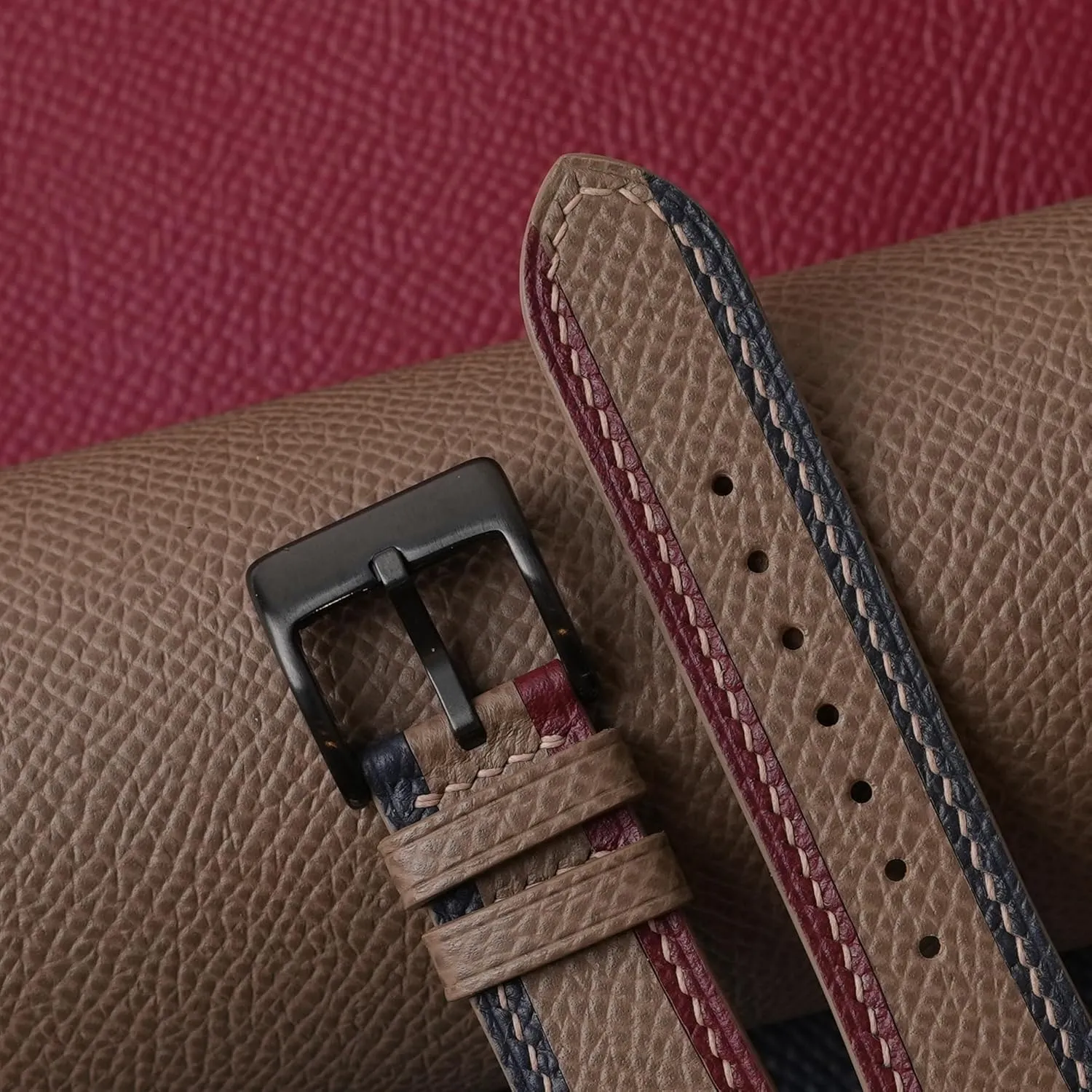 Men And Women (Taupe) Handmade Universal Tricolor Epsom Calf Leather Strap Watch - energetic Quick Release Leather Watch Bands 16mm 18mm 19mm 20mm 22mm For 