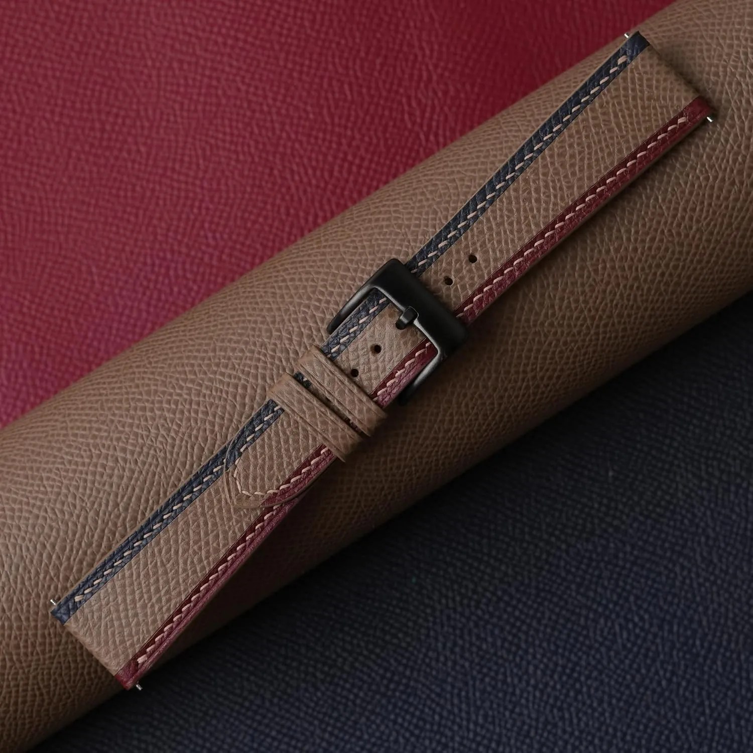 Men And Women (Taupe) Handmade Universal Tricolor Epsom Calf Leather Strap Watch - energetic Quick Release Leather Watch Bands 16mm 18mm 19mm 20mm 22mm For 