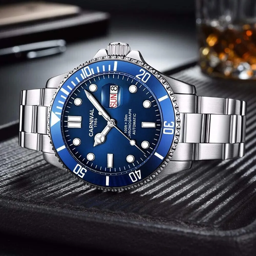 Men Automatic Watch wash divide porous carve locate season Classic Rotating Bezel Analog Watch Men's Diver Dress Watches Day Week Luxury Watch MASTOP 