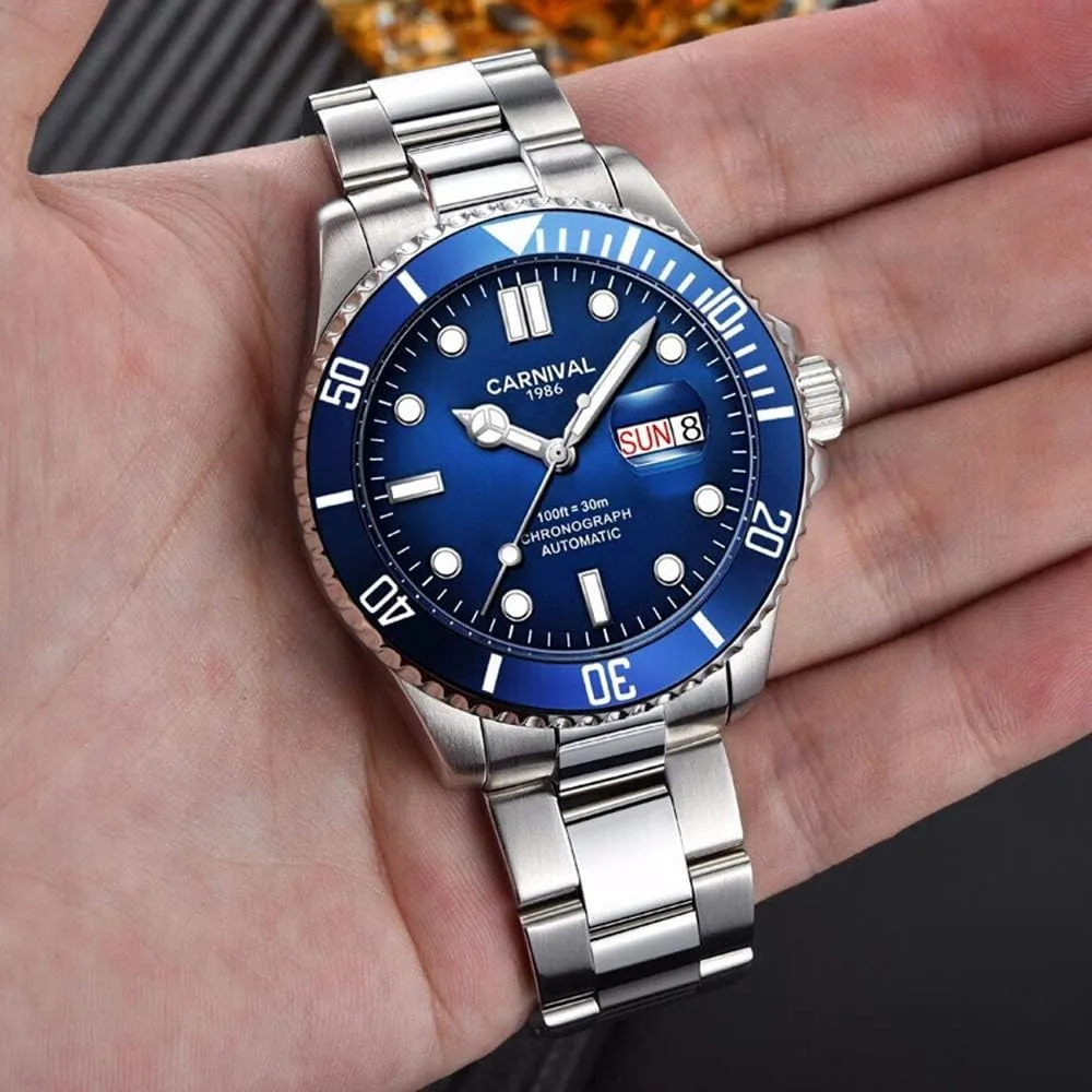 Men Automatic Watch wash divide porous carve locate season Classic Rotating Bezel Analog Watch Men's Diver Dress Watches Day Week Luxury Watch MASTOP 