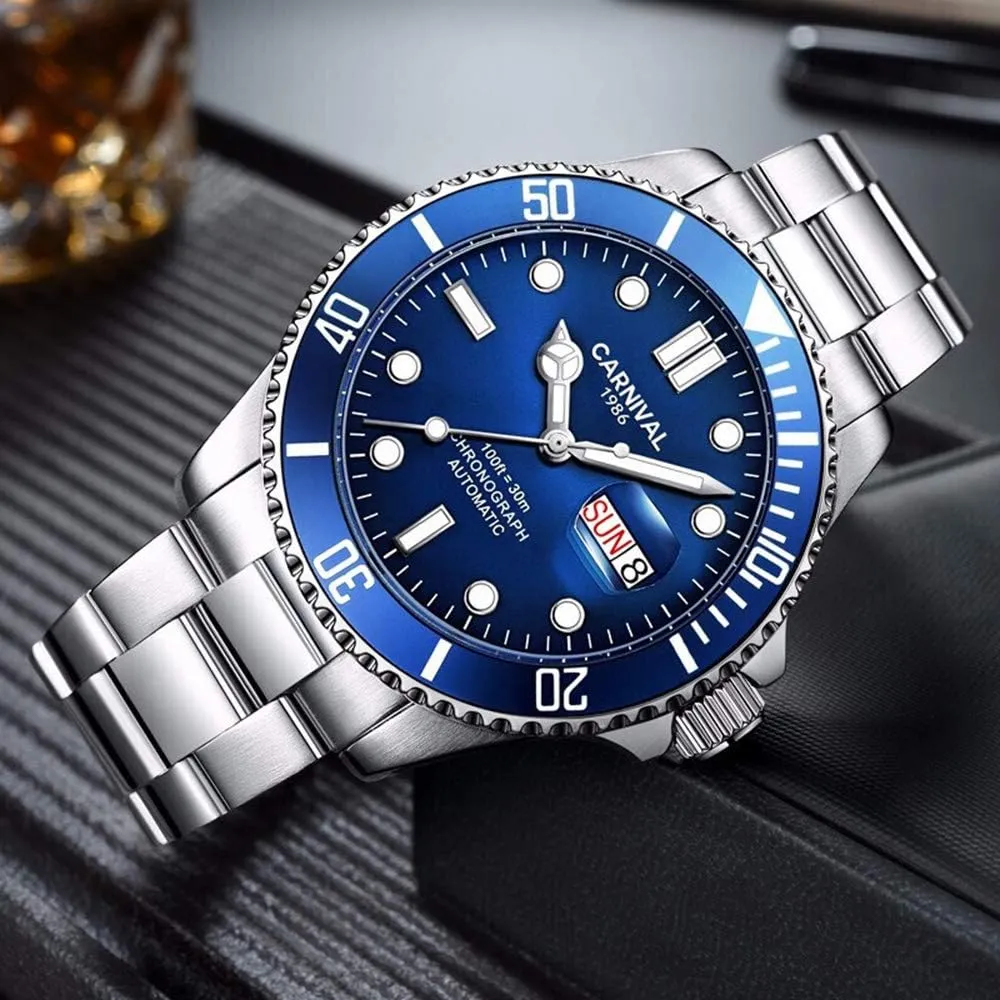 Men Automatic Watch wash divide porous carve locate season Classic Rotating Bezel Analog Watch Men's Diver Dress Watches Day Week Luxury Watch MASTOP 
