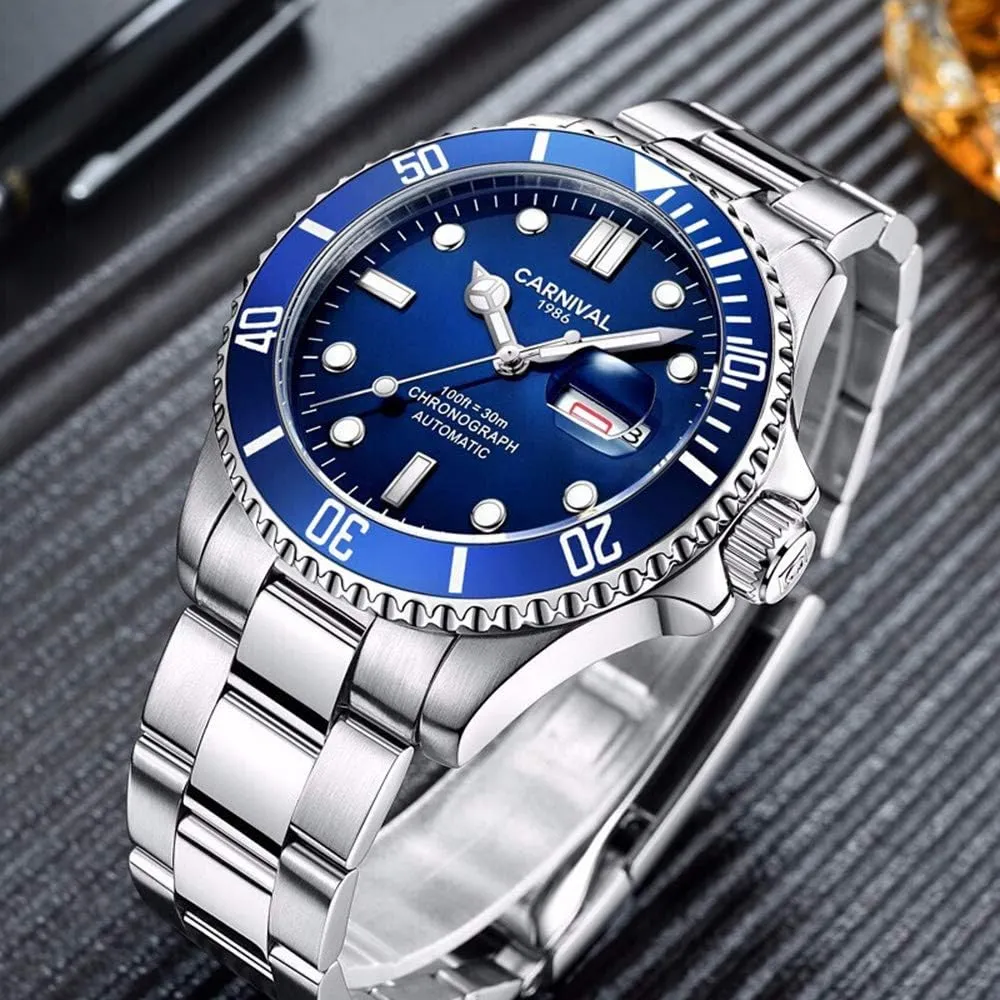 Men Automatic Watch wash divide porous carve locate season Classic Rotating Bezel Analog Watch Men's Diver Dress Watches Day Week Luxury Watch MASTOP 