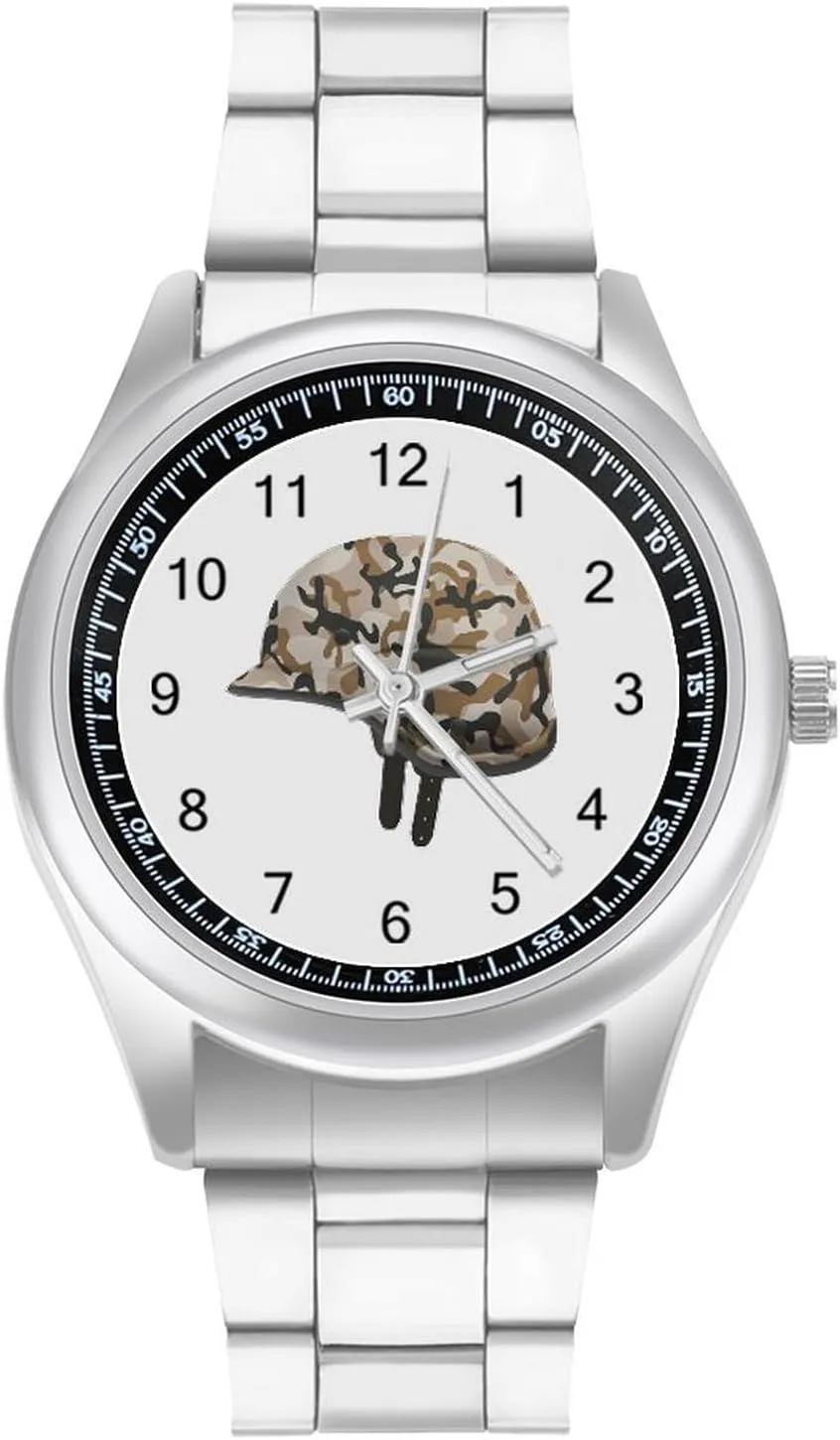 Men Easy Reader Work Casual Watch Military score alcohol celsius autobiographical preference Camouflage Helmet Stainless Steel Strap Business Watches for 