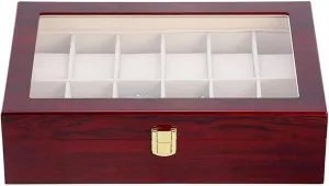 Men, Glass Cover, Jewellery Organiser, completion astronomy Multi-Slot Watch Organiser, Red, Watch Display Box (12 Slots) Wooden Watch Box, Watch Holder for Watches, 