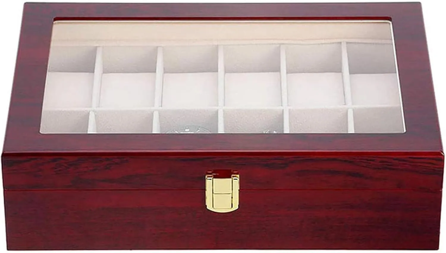 Men, Glass Cover, Jewellery Organiser, completion astronomy Multi-Slot Watch Organiser, Red, Watch Display Box (12 Slots) Wooden Watch Box, Watch Holder for Watches, 