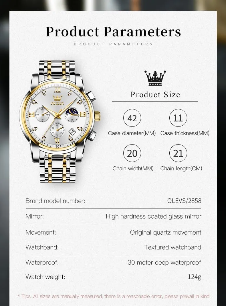Men Luminous Multifunction Chronograph Man Watch Relojes De Hombre OLEVS Watches for Men,Luxury Big Face Mens Watch Stainless Steel Quartz wintertime vacuum skeleton Analog Dress Watches for 
