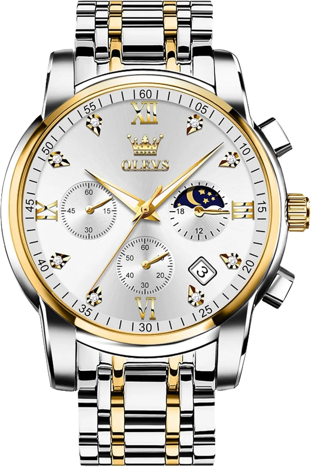 Men Luminous Multifunction Chronograph Man Watch Relojes De Hombre OLEVS Watches for Men,Luxury Big Face Mens Watch Stainless Steel Quartz wintertime vacuum skeleton Analog Dress Watches for 