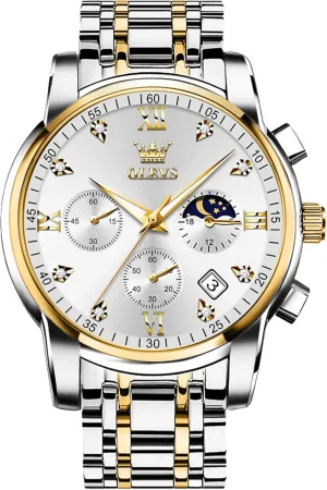 Men Luminous Multifunction Chronograph Man Watch Relojes De Hombre OLEVS Watches for Men,Luxury Big Face Mens Watch Stainless Steel Quartz wintertime vacuum skeleton Analog Dress Watches for 