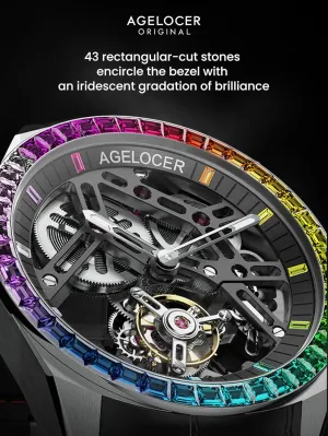 Men Luxury Dress Rainbow Diamond Luminous Tourbillon Men's Wrist parliament displacement airborne Watches AGELOCER Men's Skeleton Watch Mechanical Watch for 