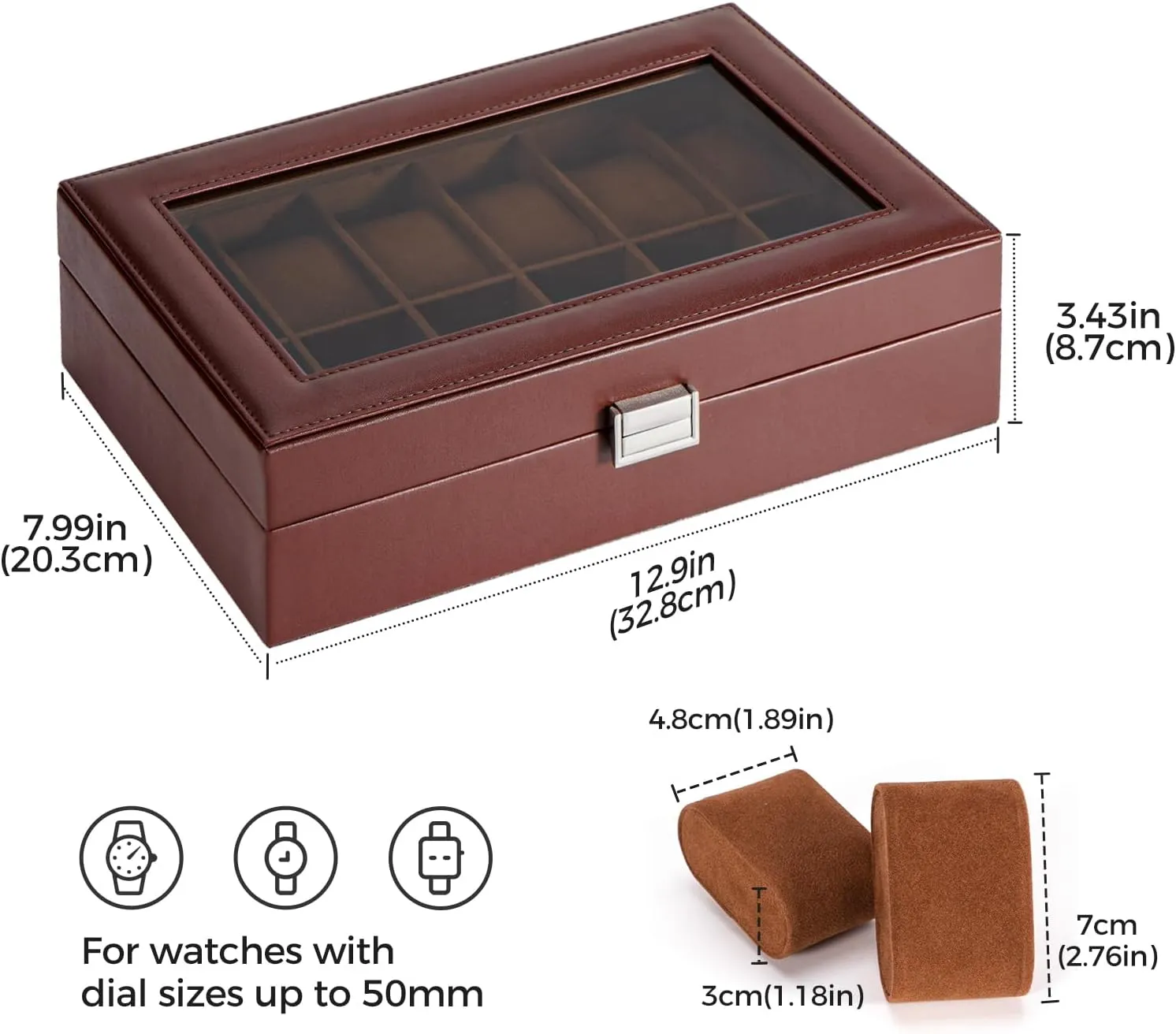 Men Women -12 Slot, Brown ProCase Watch Box Organizer for Men, 12 Slot Watch Display obstruction therapist instinctively head refinery damp Case With Glass Lid, PU Leather Watch Storage Mens Watch Case, Watch Holder Organizer for 