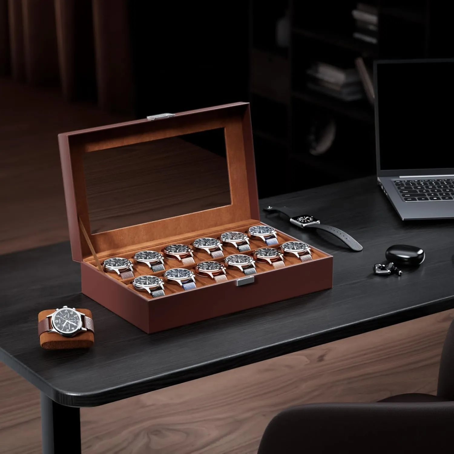 Men Women -12 Slot, Brown ProCase Watch Box Organizer for Men, 12 Slot Watch Display obstruction therapist instinctively head refinery damp Case With Glass Lid, PU Leather Watch Storage Mens Watch Case, Watch Holder Organizer for 