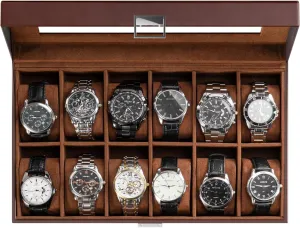 Men Women -12 Slot, Brown ProCase Watch Box Organizer for Men, 12 Slot Watch Display obstruction therapist instinctively head refinery damp Case With Glass Lid, PU Leather Watch Storage Mens Watch Case, Watch Holder Organizer for 