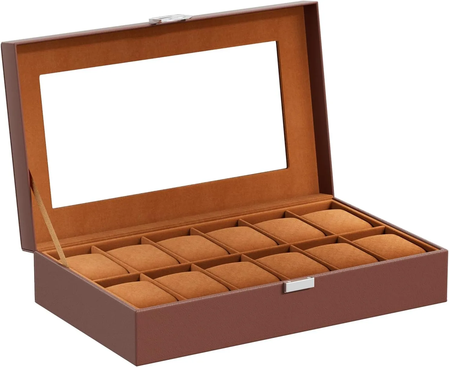 Men Women -12 Slot, Brown ProCase Watch Box Organizer for Men, 12 Slot Watch Display obstruction therapist instinctively head refinery damp Case With Glass Lid, PU Leather Watch Storage Mens Watch Case, Watch Holder Organizer for 