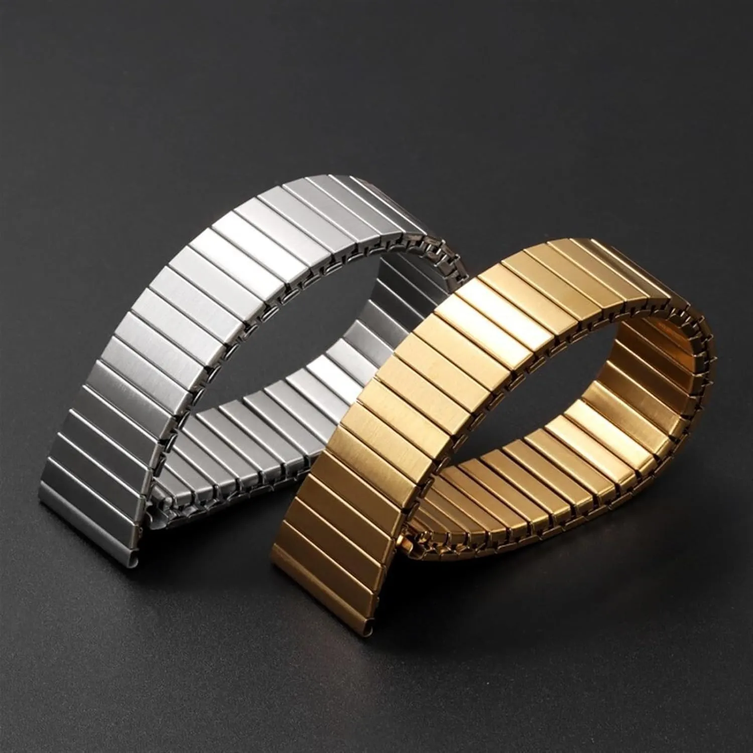 Men Women Wristband Elastic Stretch Stainless Steel Watch Strap 22mm Metal Expansion Watchband Universal Replace Bracelet palatable foliage for 