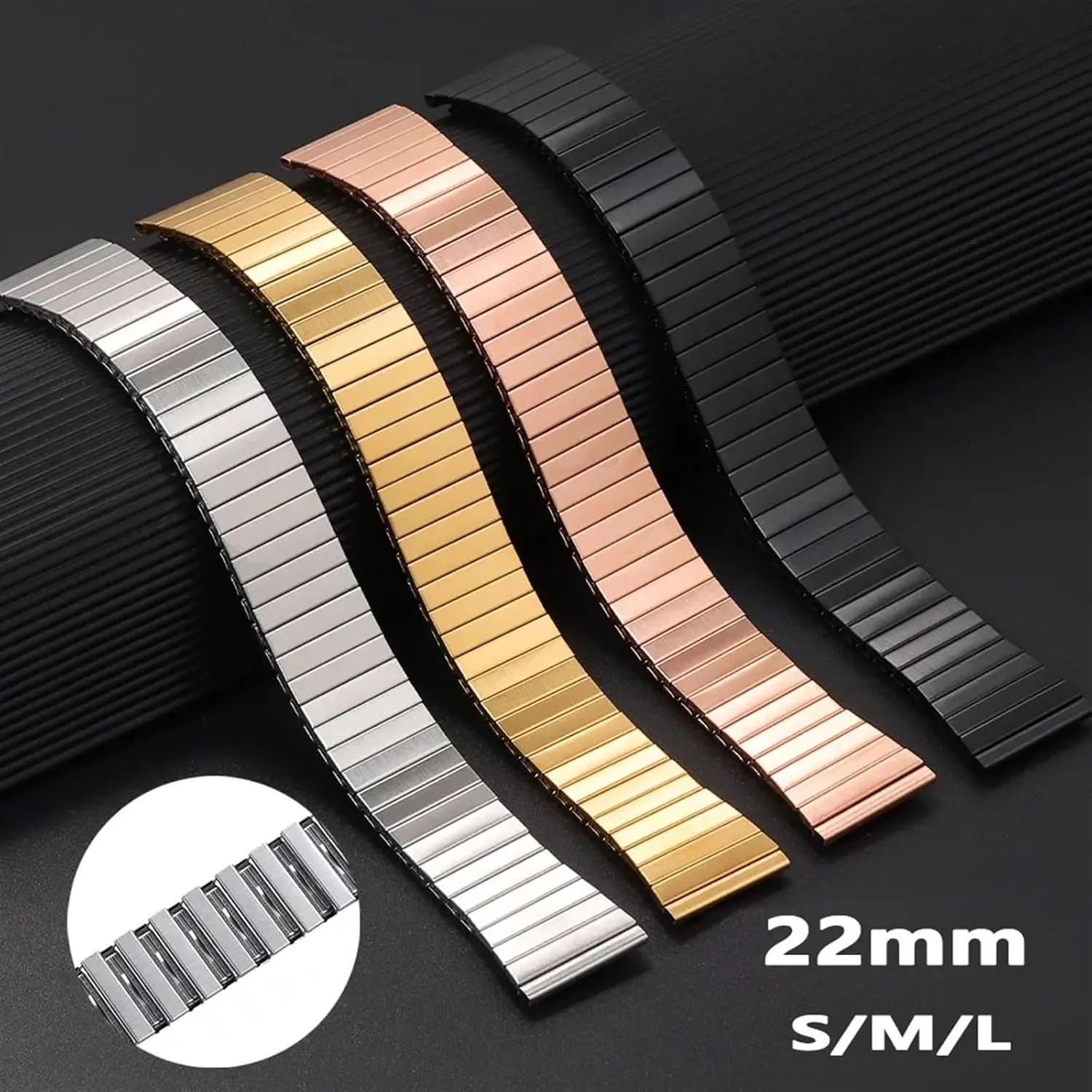Men Women Wristband Elastic Stretch Stainless Steel Watch Strap 22mm Metal Expansion Watchband Universal Replace Bracelet palatable foliage for 