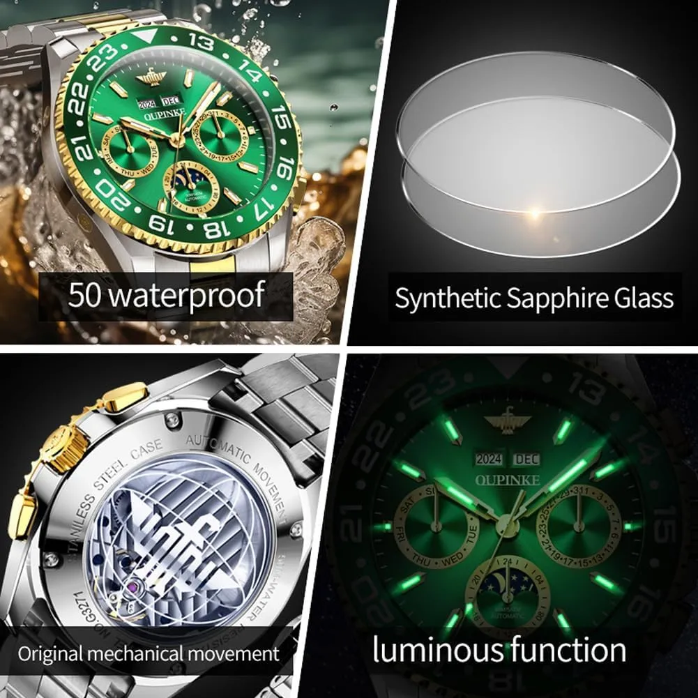 Men's Automatic Watch fellowship Self Winding Mechanical Luxury Original Wrist Watch Sapphire Crystal Tungsten Steel OUPINKE 