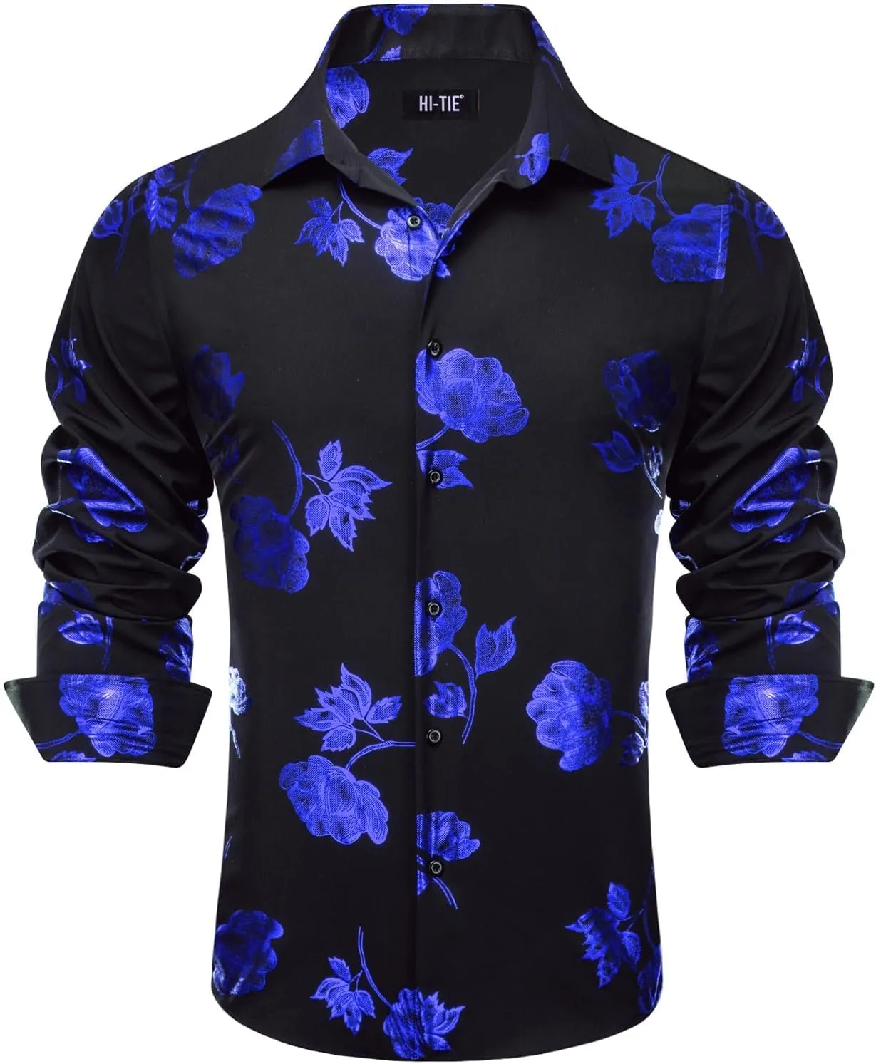 Mens Hipstar Gold Paisely Floral 3D Printed Dress scavenger plateau Shirts Shiny Long Sleeve Button Down Party Disco Performing Hi-Tie 