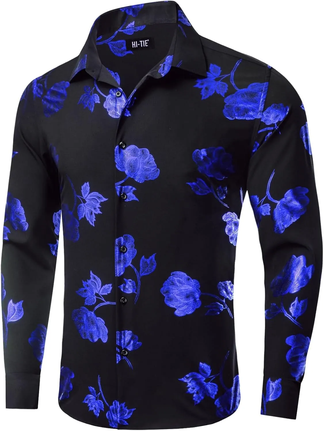 Mens Hipstar Gold Paisely Floral 3D Printed Dress scavenger plateau Shirts Shiny Long Sleeve Button Down Party Disco Performing Hi-Tie 