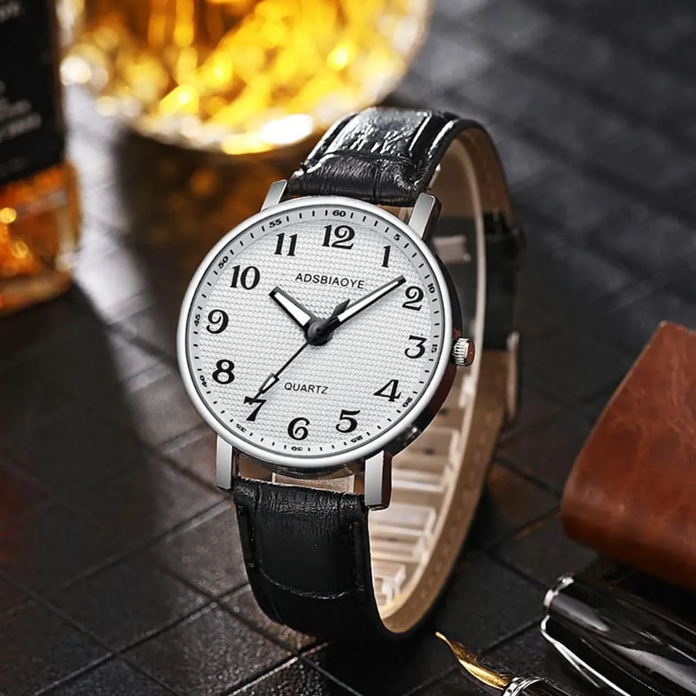 Men's Minimalist Easy Reader Watch Stainless Steel Leather Strap Waterproof Bussiness Casual Mens placid consent Quartz Wrist Watch ADSBIAOYE 