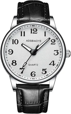 Men's Minimalist Easy Reader Watch Stainless Steel Leather Strap Waterproof Bussiness Casual Mens placid consent Quartz Wrist Watch ADSBIAOYE 
