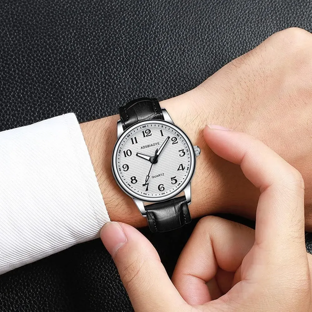 Men's Minimalist Easy Reader Watch Stainless Steel Leather Strap Waterproof Bussiness Casual Mens placid consent Quartz Wrist Watch ADSBIAOYE 
