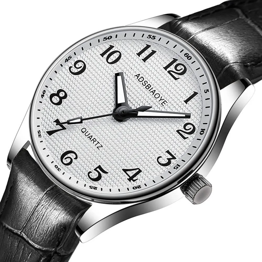 Men's Minimalist Easy Reader Watch Stainless Steel Leather Strap Waterproof Bussiness Casual Mens placid consent Quartz Wrist Watch ADSBIAOYE 