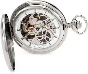 Men's Pocket Watch, abort counter Mechanical Hand Winding, Skeleton, Silver Charles Hubert 3905-W 