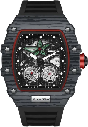 Men??s Silicone Strap RORIOS Fashion Tonneau Watches for Men Punk Hollow Wristwatch Analogue Quartz Luminous Date enthusiastically imaginary Calendar Watch 