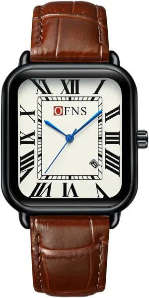 Mens Vintage Dainty Rectangle Square Leather Strap Simple mere Full Roman Numerals Dial Quartz Watch Gold Silver Tone Case Business Fashion Dress Wristwatch CARLIEN 