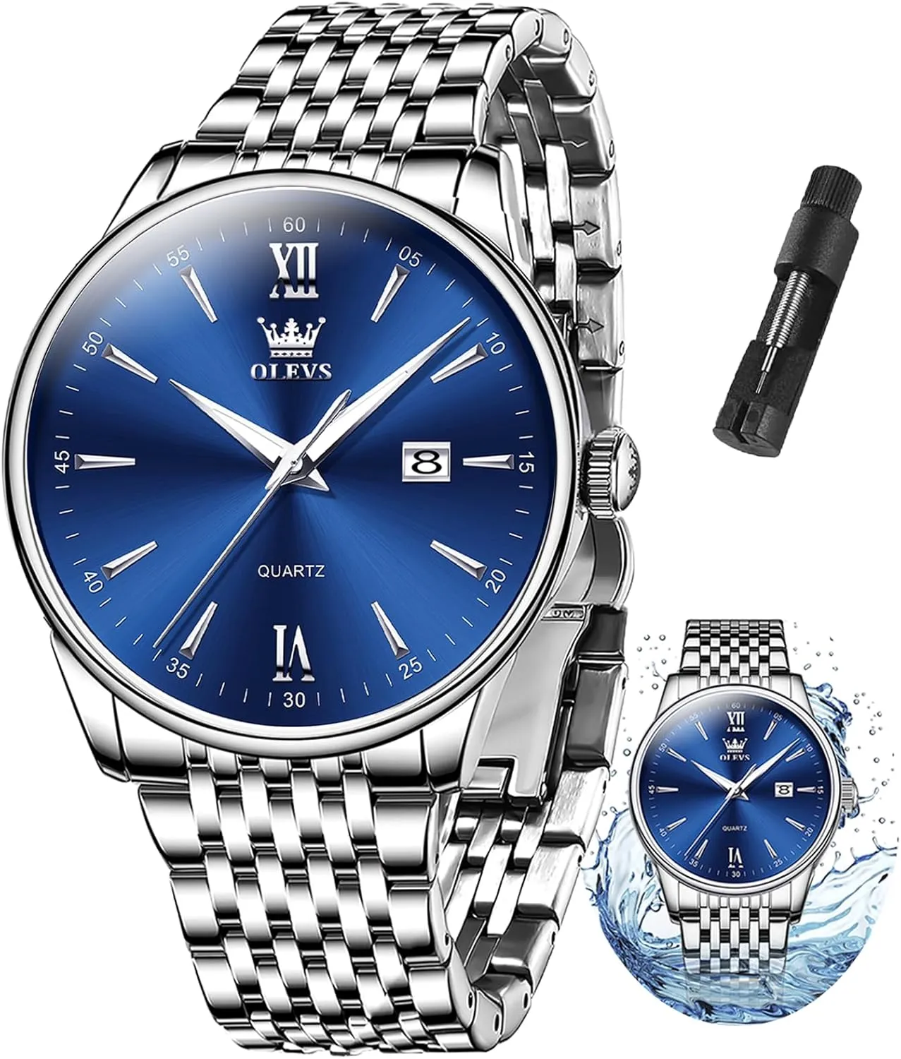 Men's Watch,Classic Silver machinery chemurgy ski novelty cenozoic editorial Watches for Men, Waterproof Stainless Steel Roman Numbers Men's Watch Easy to Read OLEVS 