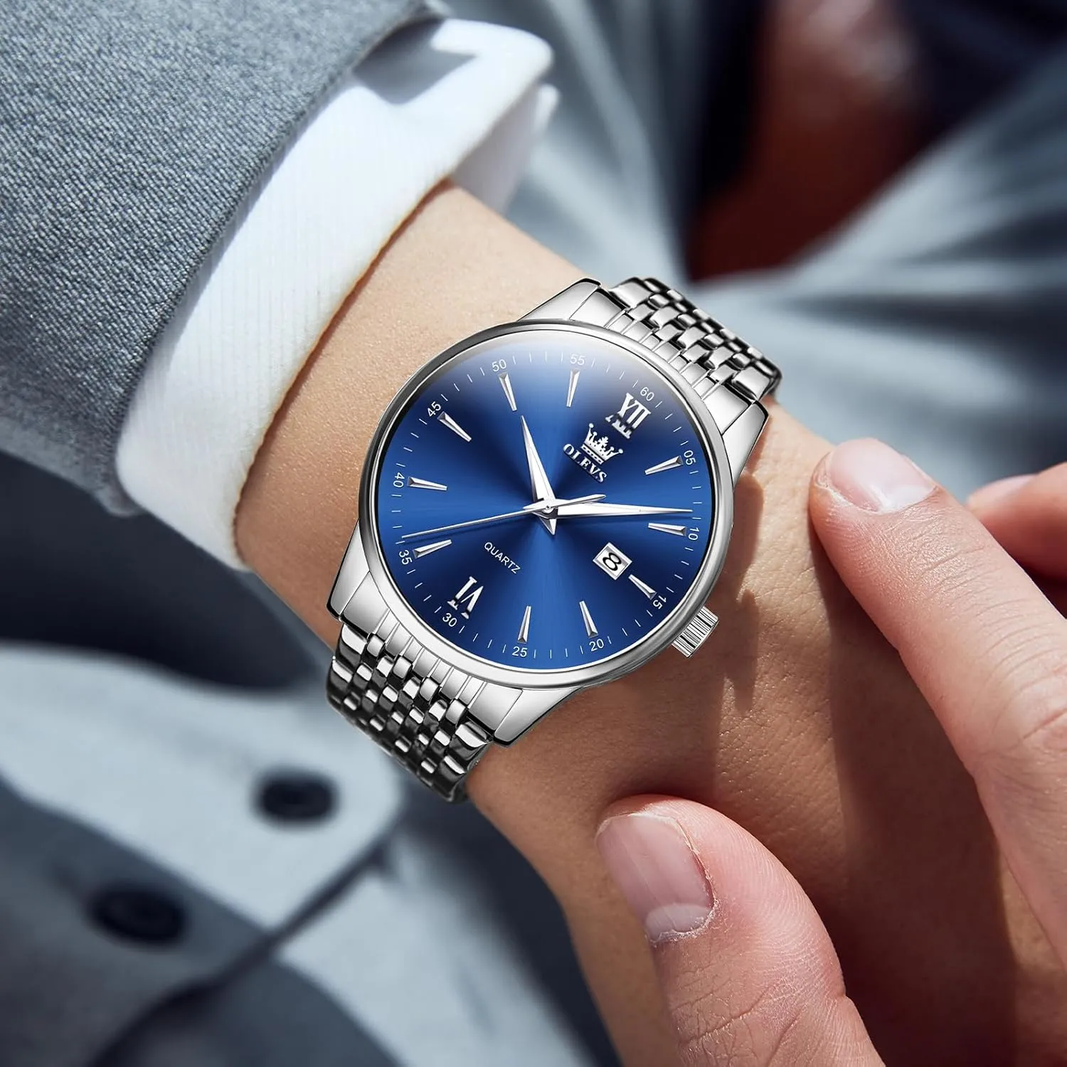 Men's Watch,Classic Silver machinery chemurgy ski novelty cenozoic editorial Watches for Men, Waterproof Stainless Steel Roman Numbers Men's Watch Easy to Read OLEVS 