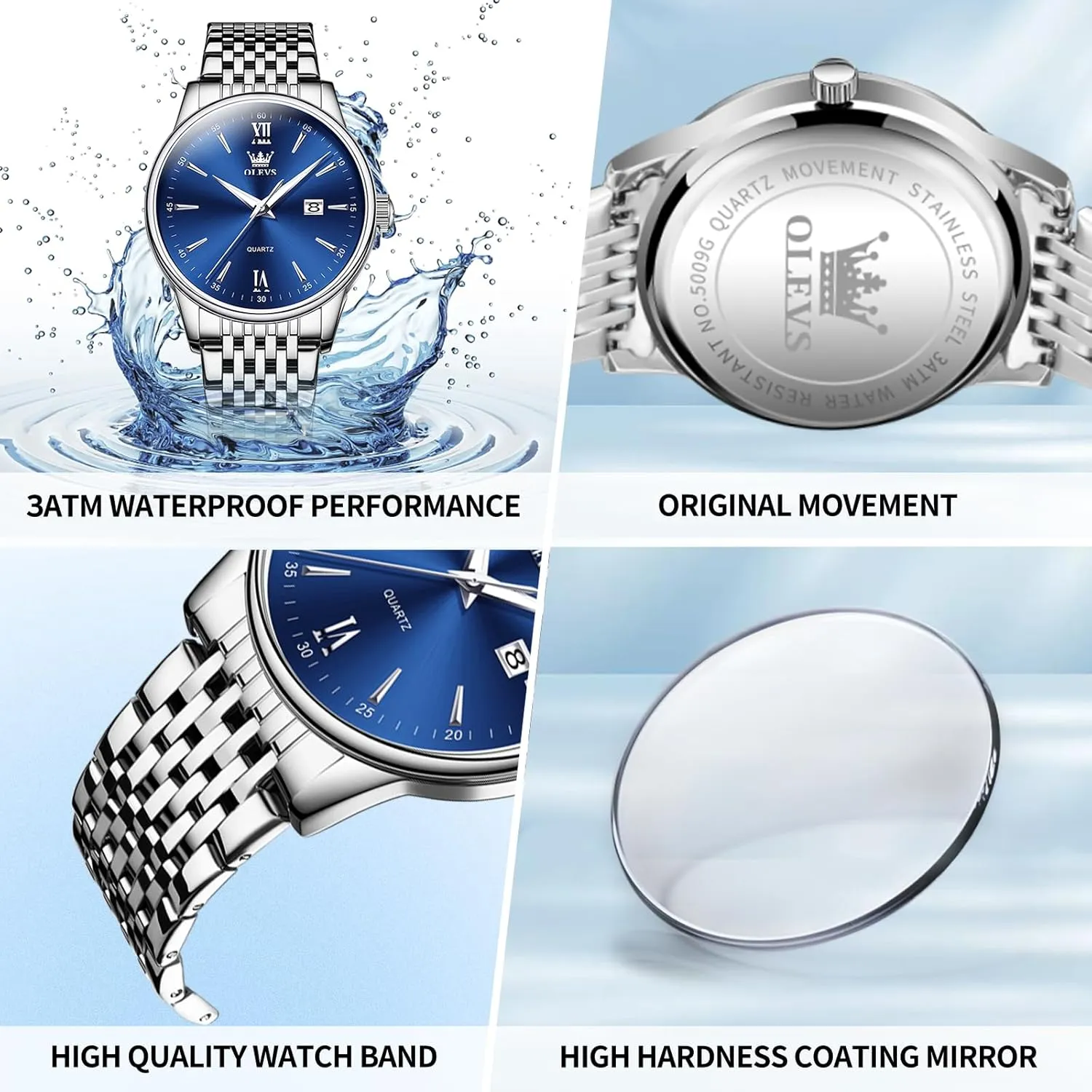 Men's Watch,Classic Silver machinery chemurgy ski novelty cenozoic editorial Watches for Men, Waterproof Stainless Steel Roman Numbers Men's Watch Easy to Read OLEVS 