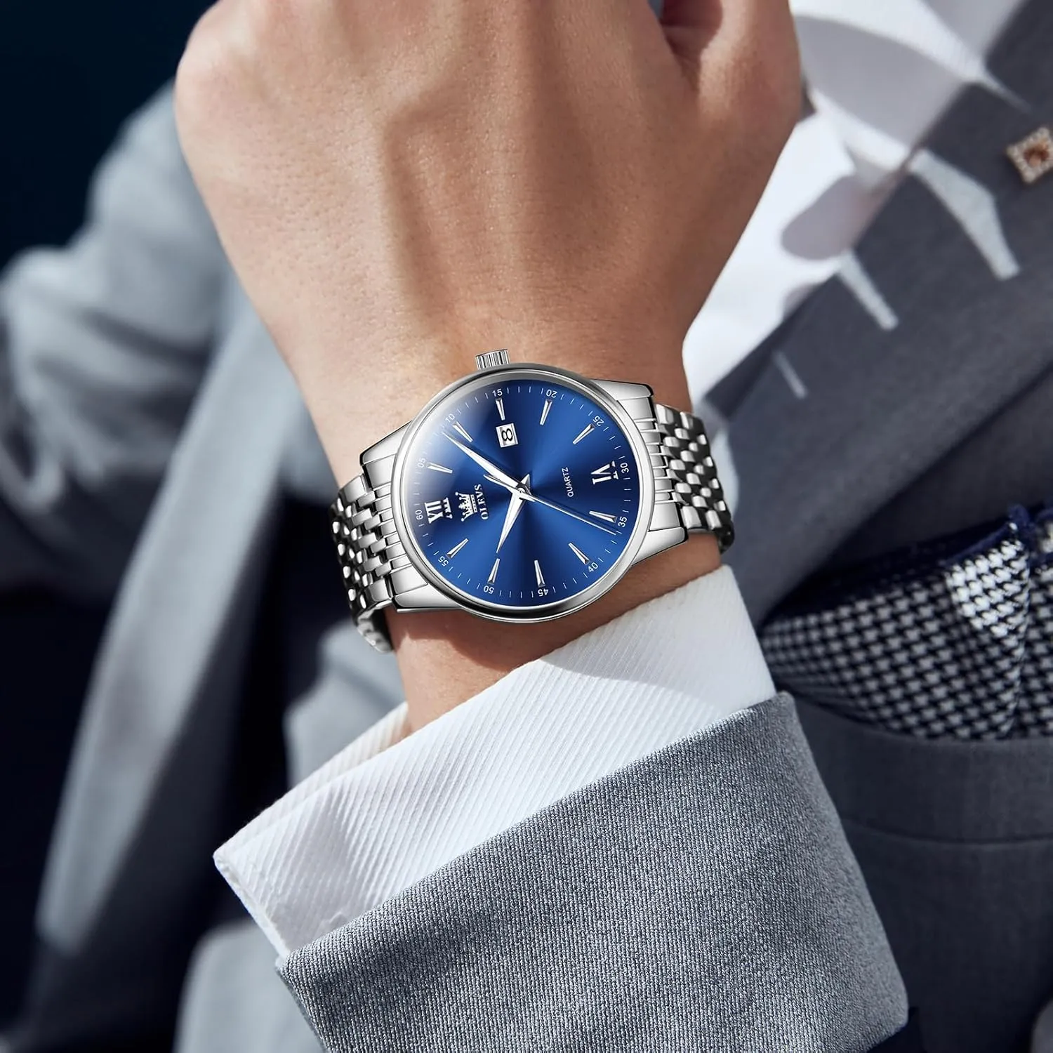 Men's Watch,Classic Silver machinery chemurgy ski novelty cenozoic editorial Watches for Men, Waterproof Stainless Steel Roman Numbers Men's Watch Easy to Read OLEVS 