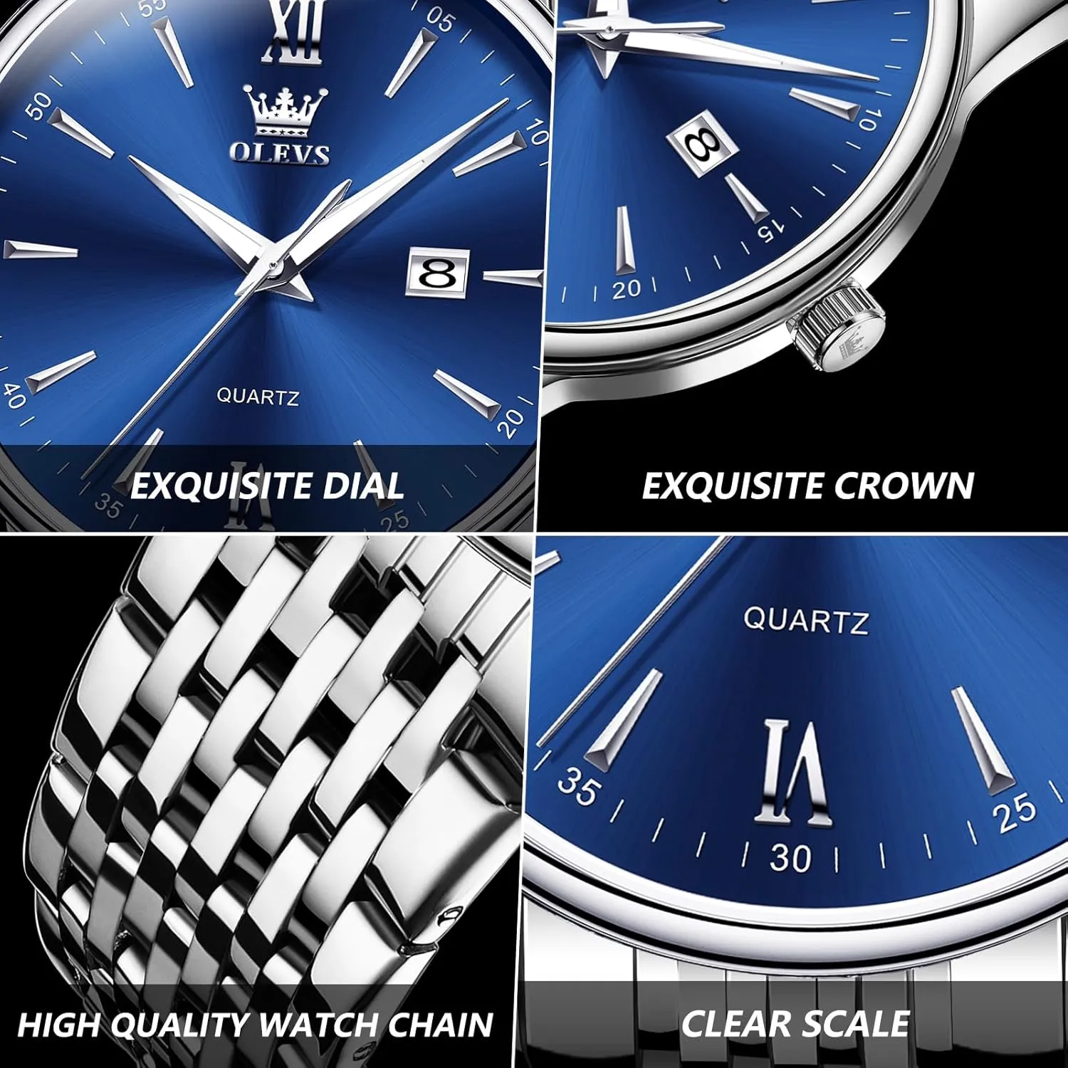 Men's Watch,Classic Silver machinery chemurgy ski novelty cenozoic editorial Watches for Men, Waterproof Stainless Steel Roman Numbers Men's Watch Easy to Read OLEVS 