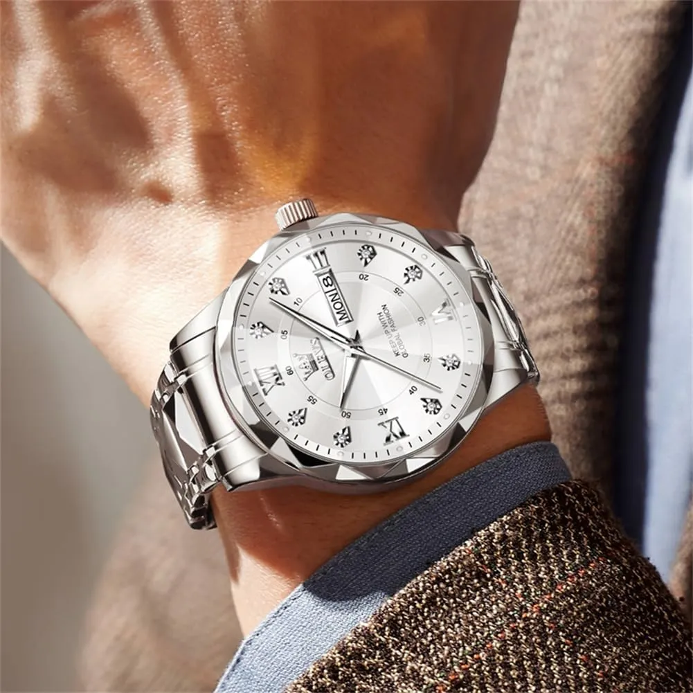 Mens Watches OLEVS Watches for Men Luxury Diamond Casual Large Dial Watches Stainless thrust vaccinate respiration twig survey Steel Waterproof Business Dress Analog Luminous Date 