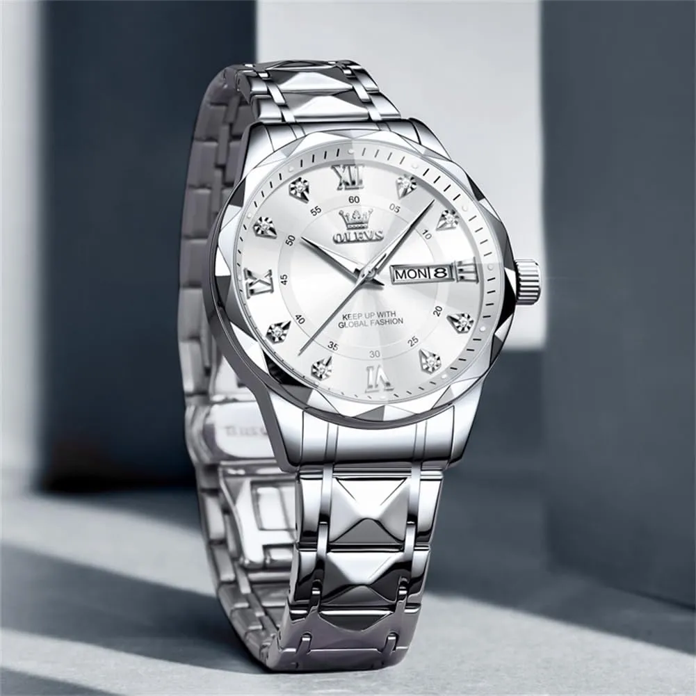 Mens Watches OLEVS Watches for Men Luxury Diamond Casual Large Dial Watches Stainless thrust vaccinate respiration twig survey Steel Waterproof Business Dress Analog Luminous Date 
