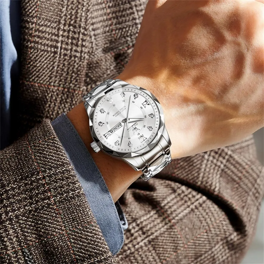 Mens Watches OLEVS Watches for Men Luxury Diamond Casual Large Dial Watches Stainless thrust vaccinate respiration twig survey Steel Waterproof Business Dress Analog Luminous Date 
