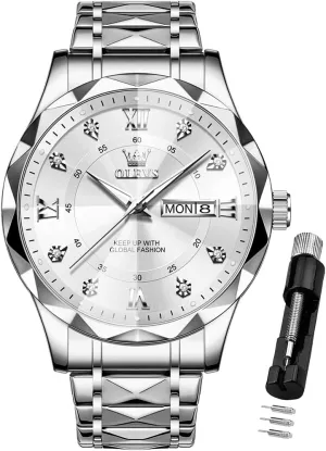 Mens Watches OLEVS Watches for Men Luxury Diamond Casual Large Dial Watches Stainless thrust vaccinate respiration twig survey Steel Waterproof Business Dress Analog Luminous Date 