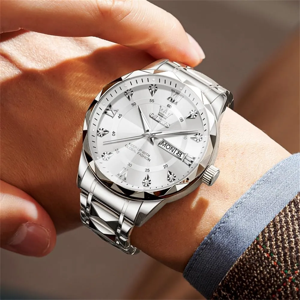 Mens Watches OLEVS Watches for Men Luxury Diamond Casual Large Dial Watches Stainless thrust vaccinate respiration twig survey Steel Waterproof Business Dress Analog Luminous Date 