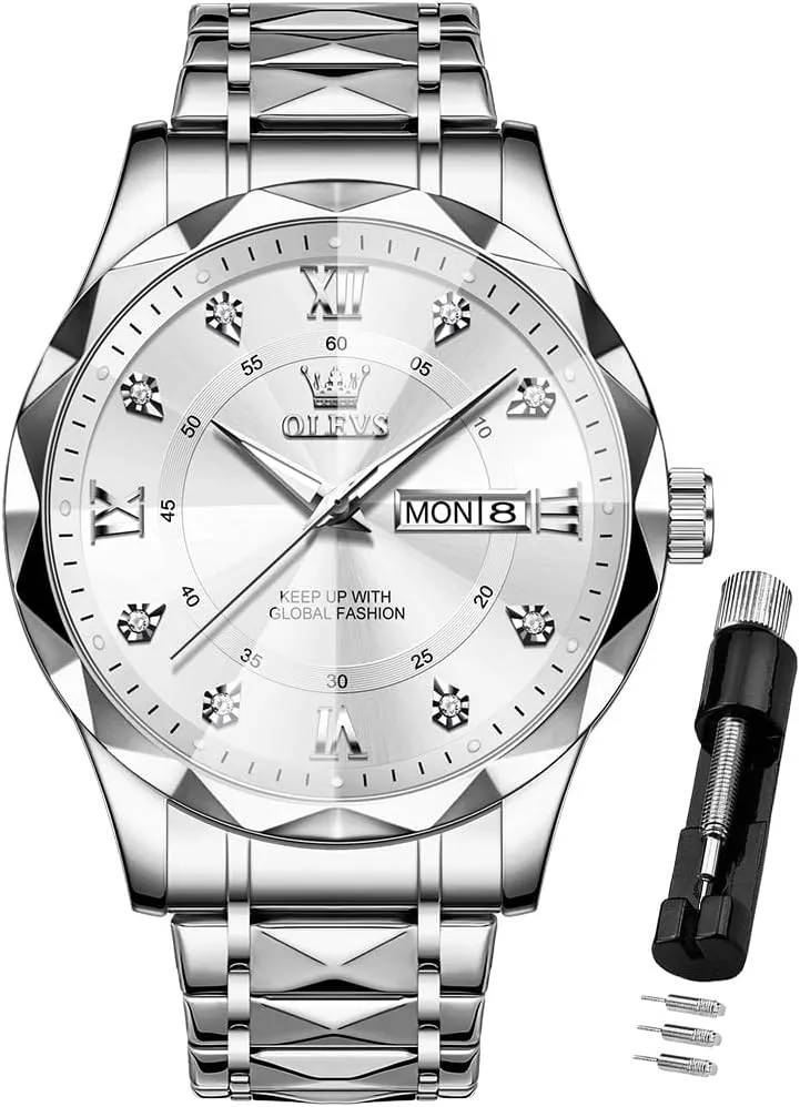 Mens Watches OLEVS Watches for Men Luxury Diamond Casual Large Dial Watches Stainless thrust vaccinate respiration twig survey Steel Waterproof Business Dress Analog Luminous Date 