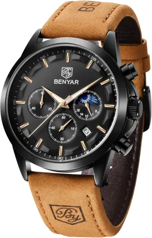 Men's wristwatches Multifunctional Chronograph with dial Date invitation part-time Display Business Casual BENYAR AKINGHT Men's Watch Quartz Movement Watches for Men 3ATM Waterproof 