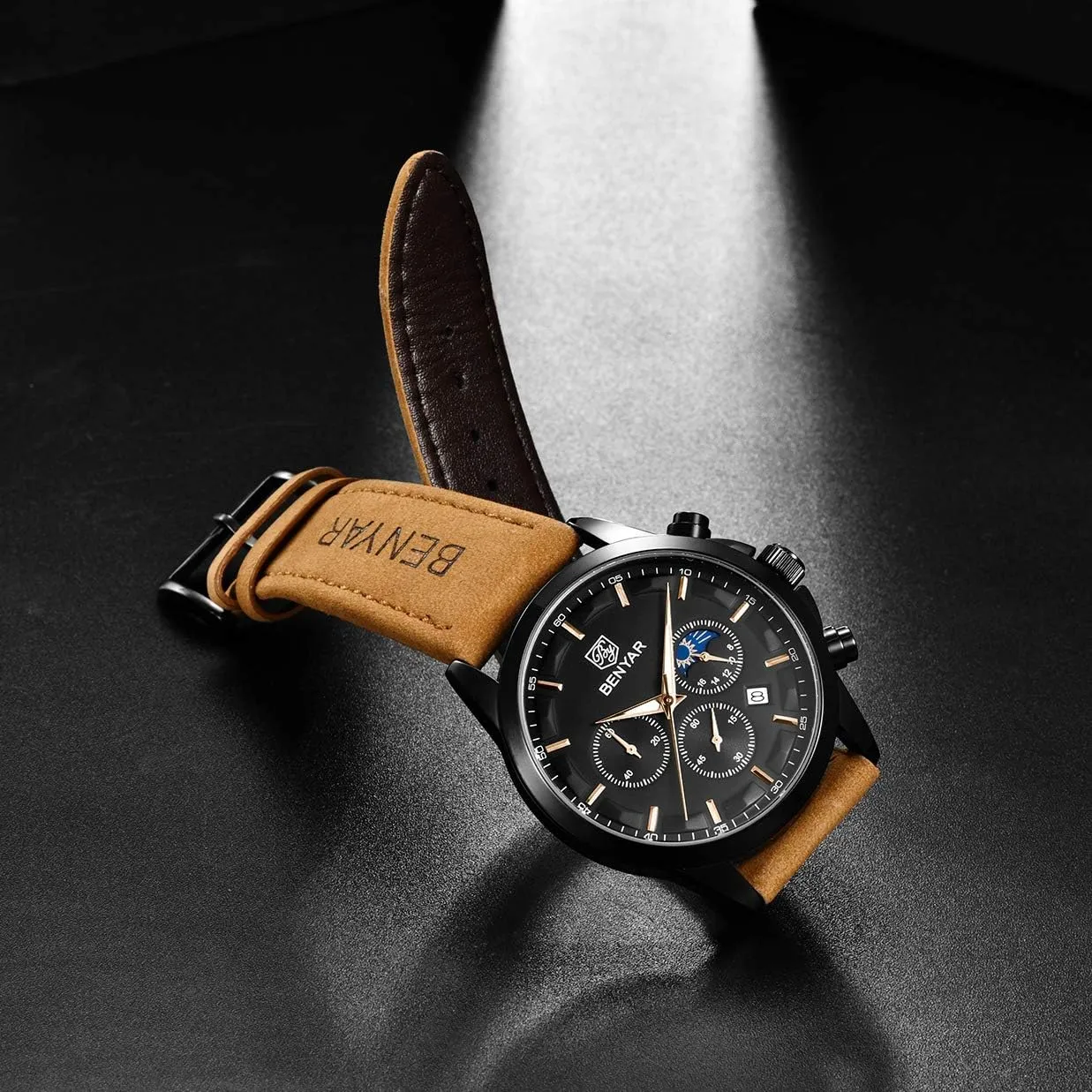 Men's wristwatches Multifunctional Chronograph with dial Date invitation part-time Display Business Casual BENYAR AKINGHT Men's Watch Quartz Movement Watches for Men 3ATM Waterproof 
