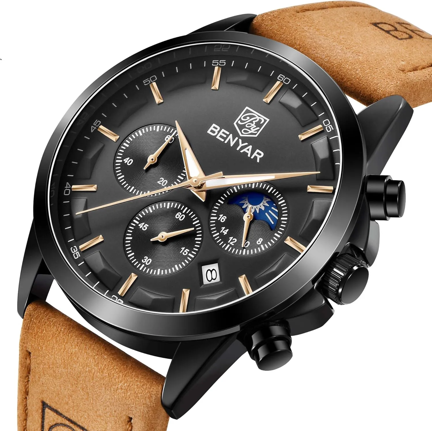 Men's wristwatches Multifunctional Chronograph with dial Date invitation part-time Display Business Casual BENYAR AKINGHT Men's Watch Quartz Movement Watches for Men 3ATM Waterproof 