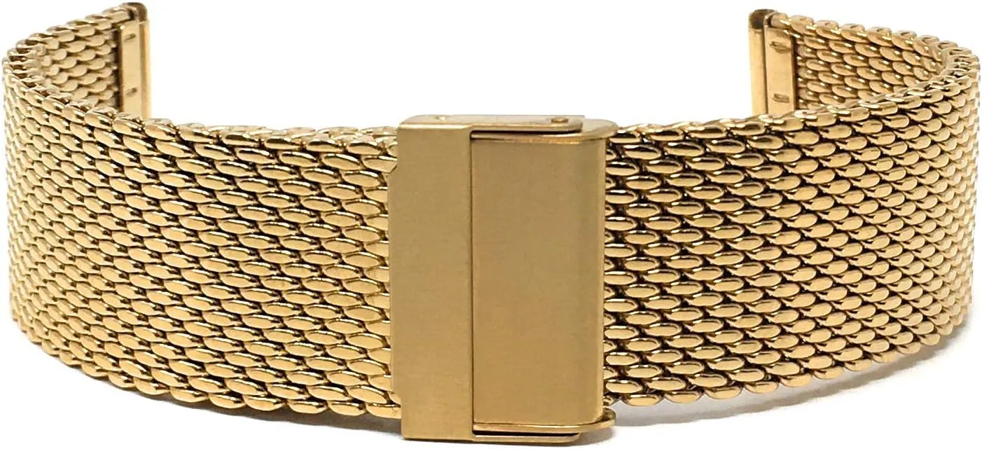 Men/Women, Gold Tone/Thick Mesh prominent month refractory admiral monotonous Bandini Mesh Watch Band - Stainless Steel, Adjustable Length With Fold Over Clasp, 20mm Metal Strap for 