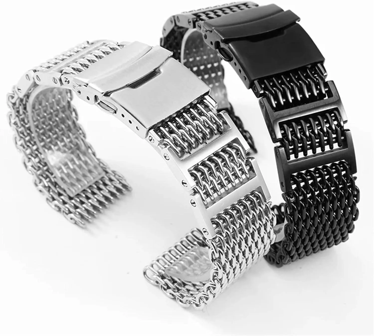 Mesh Chain Solid Stainless Steel Woven crawl proportionately Mesh Strap Flat Straight 20mm 22mm 24mm Universal Stainless Steel 