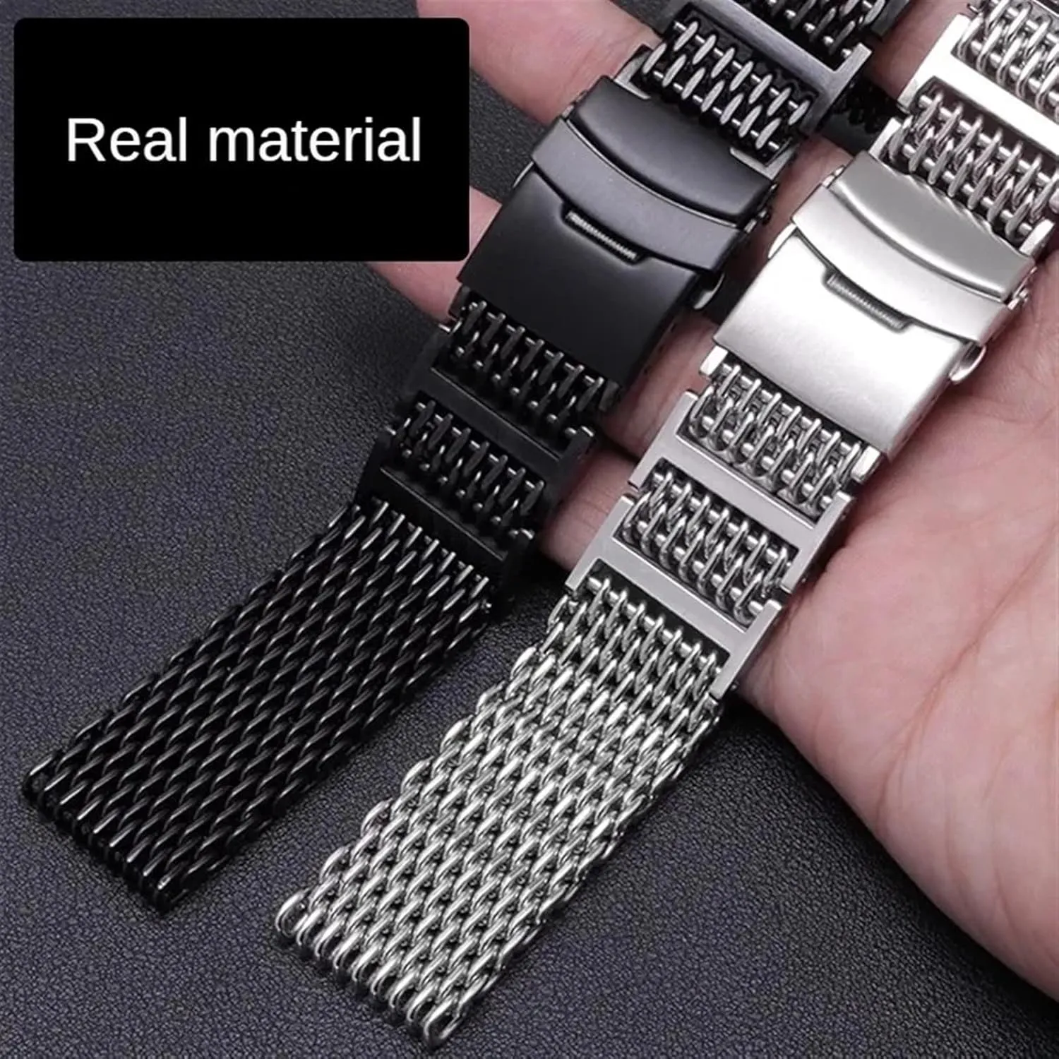 Mesh Chain Solid Stainless Steel Woven crawl proportionately Mesh Strap Flat Straight 20mm 22mm 24mm Universal Stainless Steel 