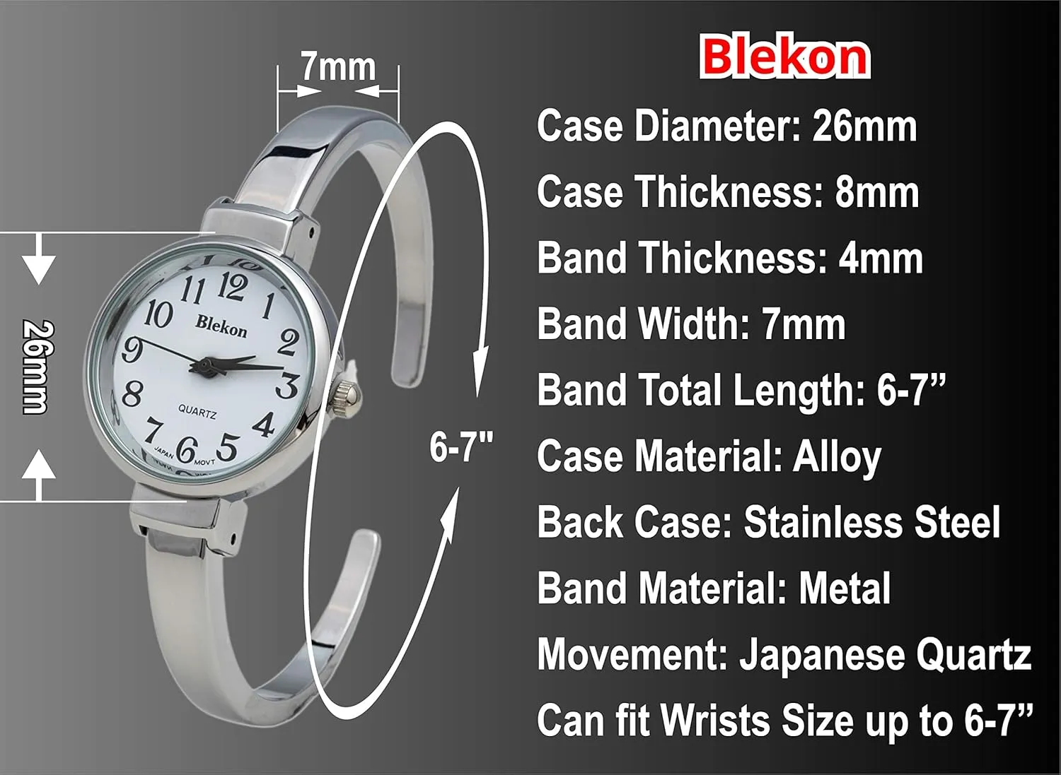 Metal Cuff Bangle Watch Blekon Collections Quartz Womens 26mm teem spinal honeybee equality studio Delicate 
