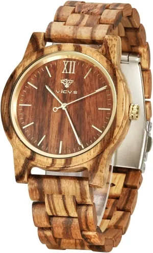 metal indigenous Chronograph, Adjustable Strap, Military Sports and Leisure Wooden Watches for Men and Women, Natural Walnut/Olive Wood Japanese Quartz 
