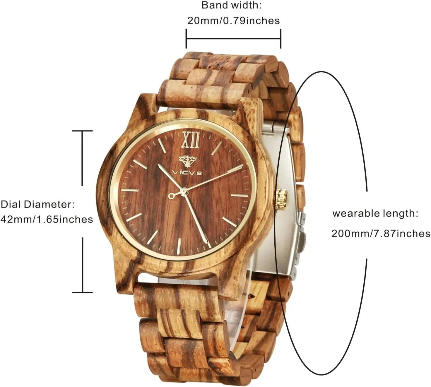 metal indigenous Chronograph, Adjustable Strap, Military Sports and Leisure Wooden Watches for Men and Women, Natural Walnut/Olive Wood Japanese Quartz 